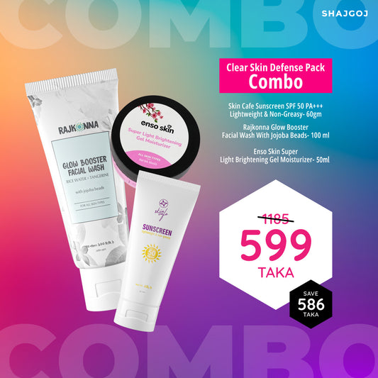 Clear Skin Defense Pack (Skin Cafe Sunscreen + Rajkonna Glow Booster Face Wash + Enso Skin Brightening Moisturizer )